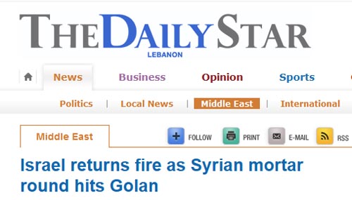 Israel returns fire as Syrian mortar round hits Golan  News , Middle East  THE DAILY STAR.jpg