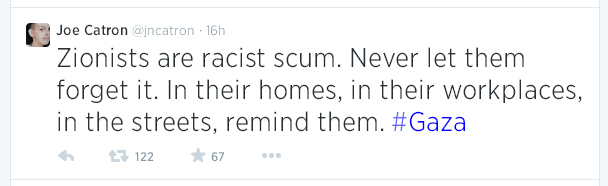 Catron Tweet Zionists Racist Scum.jpg